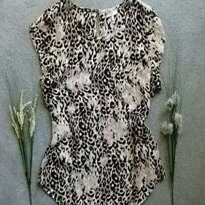 Joie leopard blouse size large silk cheetah animal print black cream